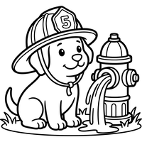 Chiot Pompier avec Borne d'Incendie Qui Gicle