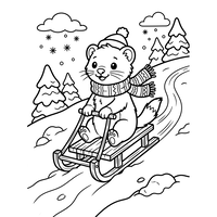 Cute Otter Sledding in Winter