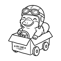 Nebbdyr som racer i en pappbil