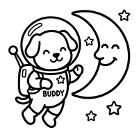 Astronaut Puppy en de Glimlachende Maan