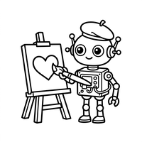 Robot artist pictând o inimă