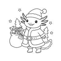 Leuke Axolotl Kerstman met Speelgoed