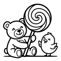 Teddy Bear and Chick with Giant Lollipop