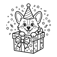 Födelsedagsvalp Corgi i en presentask