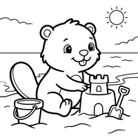 Süßer Otter baut eine Sandburg