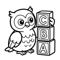 Wise Little Owl with Alphabet Blocks