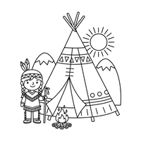 Un Copil Vesel Nativ American Lângă un Tipi și un Foc de Tabără