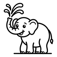 Happy Baby Elephant Spraying Water