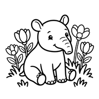 Bayi Gajah Lucu di Taman Bunga