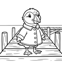 Lunde i jakke på en brygge