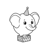 Happy Elephant with Party Hat on a Box