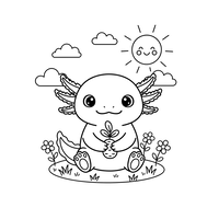 Schattige Axolotl met Plant in de Tuin