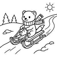 Cute Bear Sledding in Winter