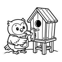 Coruja Habil Construindo uma Casinha de Passarinho