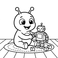Freundlicher Außerirdischer und Roboter beim Spielen