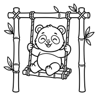 Panda Feliz num Baloiço de Bambu