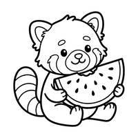 Söt röd panda med vattenmelon