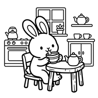 Cute Bunny Tea Time in the Kitchen