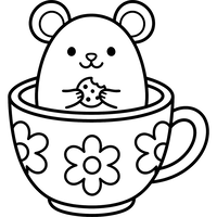 Topolino Carino in una Tazza da Tè con un Biscotto