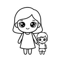 Mamma och Son Håller Händer Kawaii