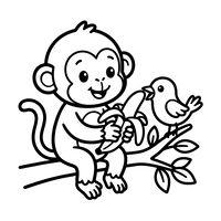 Happy Monkey and Bird Friend