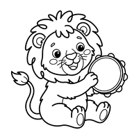 Cute Baby Lion with Tambourine