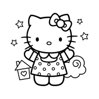 Hello Kitty i Prickig Klänning med Stjärnor och Hus