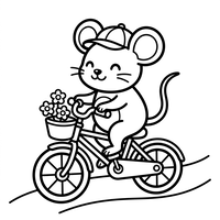 Cute Mouse Riding a Bicycle with Flowers