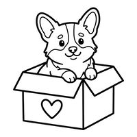 Søt Corgi-valp i en hjerteboks