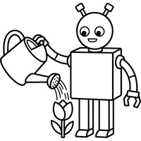 Freundlicher Roboter Gießt eine Blume