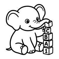 Bébé Éléphant Jouant avec des Cubes