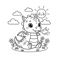 Dragebaby i Blomster på en Solskinsdag