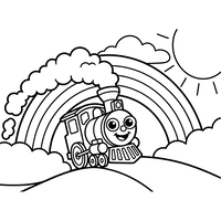 Tren Feliz con Arcoíris y Sol