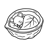 Rato a dormir num ninho de folhas