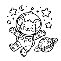 Schattige astronautmuis in de ruimte