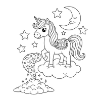 Enchanting Unicorn on Clouds with Stars and Moon