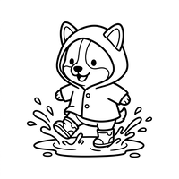 Chiot en imperméable sautant dans les flaques