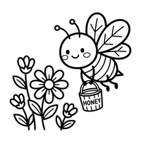 Süße Honigbiene und Blumen