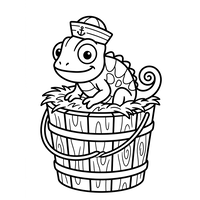 Caméléon Marin en Seau de Bois