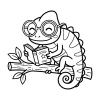 Caméléon studieux lisant un livre