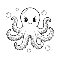 Pequeño Pulpo Feliz Entre Burbujas