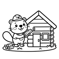 Hardworking Beaver Building a Log Cabin