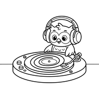 Søt Ugle DJ med Hodetelefoner og Platespiller