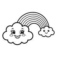 Blije regenboog en lachende wolken