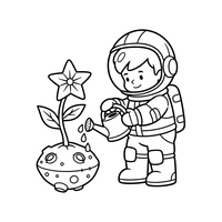 Astronaut Udă o Floare Stea pe o Planetă