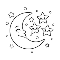 Heureuse Lune et Étoiles