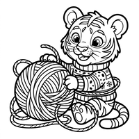 Süßes Tigerbaby mit Wollknäuel