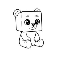 Cute Sitting Block Bear Character