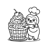 Perezoso Chef Decorando un Cupcake Gigante
