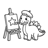 Artist Dinosaur Painting a Star